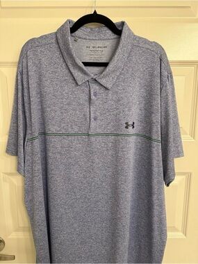 Under Armour Men’s The Playoff Polo Heathered Blue with Green Stripe